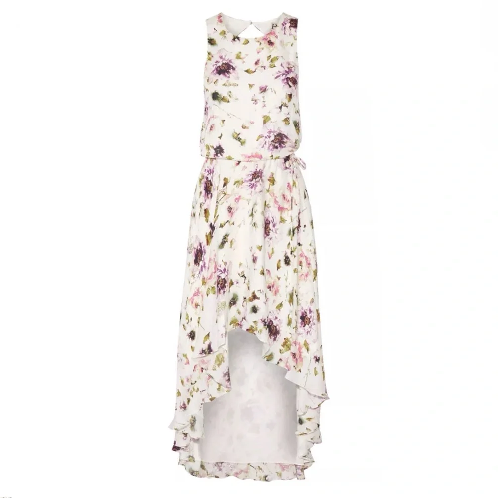 HAUTE HIPPIE SILK FLORAL PRINT SLEEVELESS DRAPED OPEN BACK HIGH LOW DRESS - Picture 11 of 11